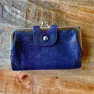 Hobo Alice French Wallet - multi colored blue, purple, pink, shiny thread